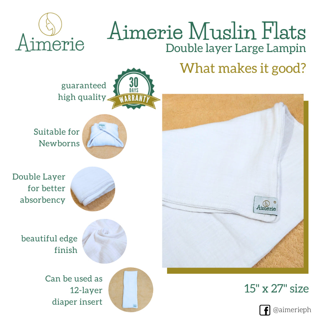 Large Double Layer Flat Cloth Diapers (Lampin) Muslin